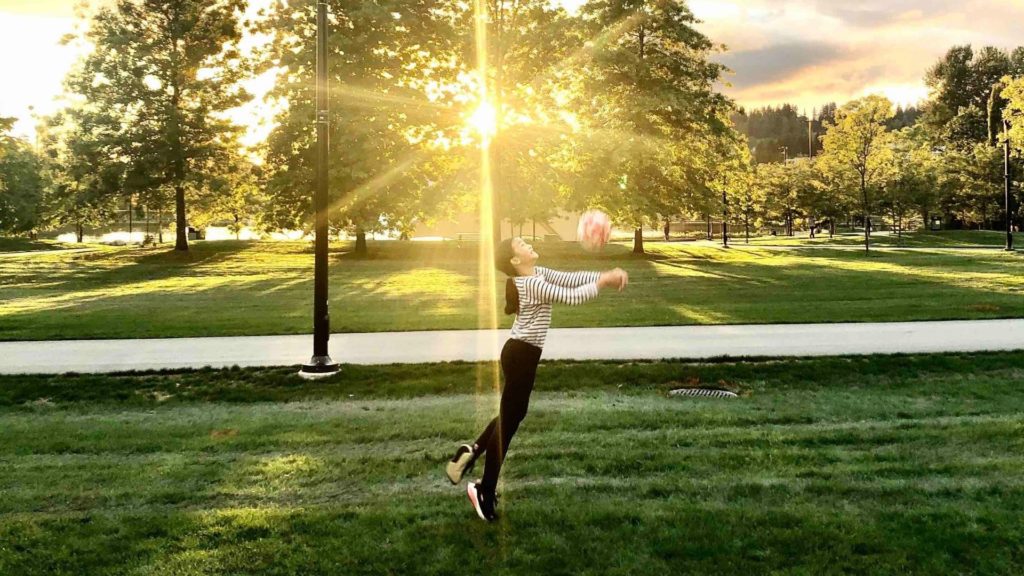 A Girl Playing Volleyball at Coquitlam Town Centre Park